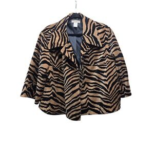 Patrick Christopher Tiger Print Cotton Jacket Tan Black Animal Print XL Boxy